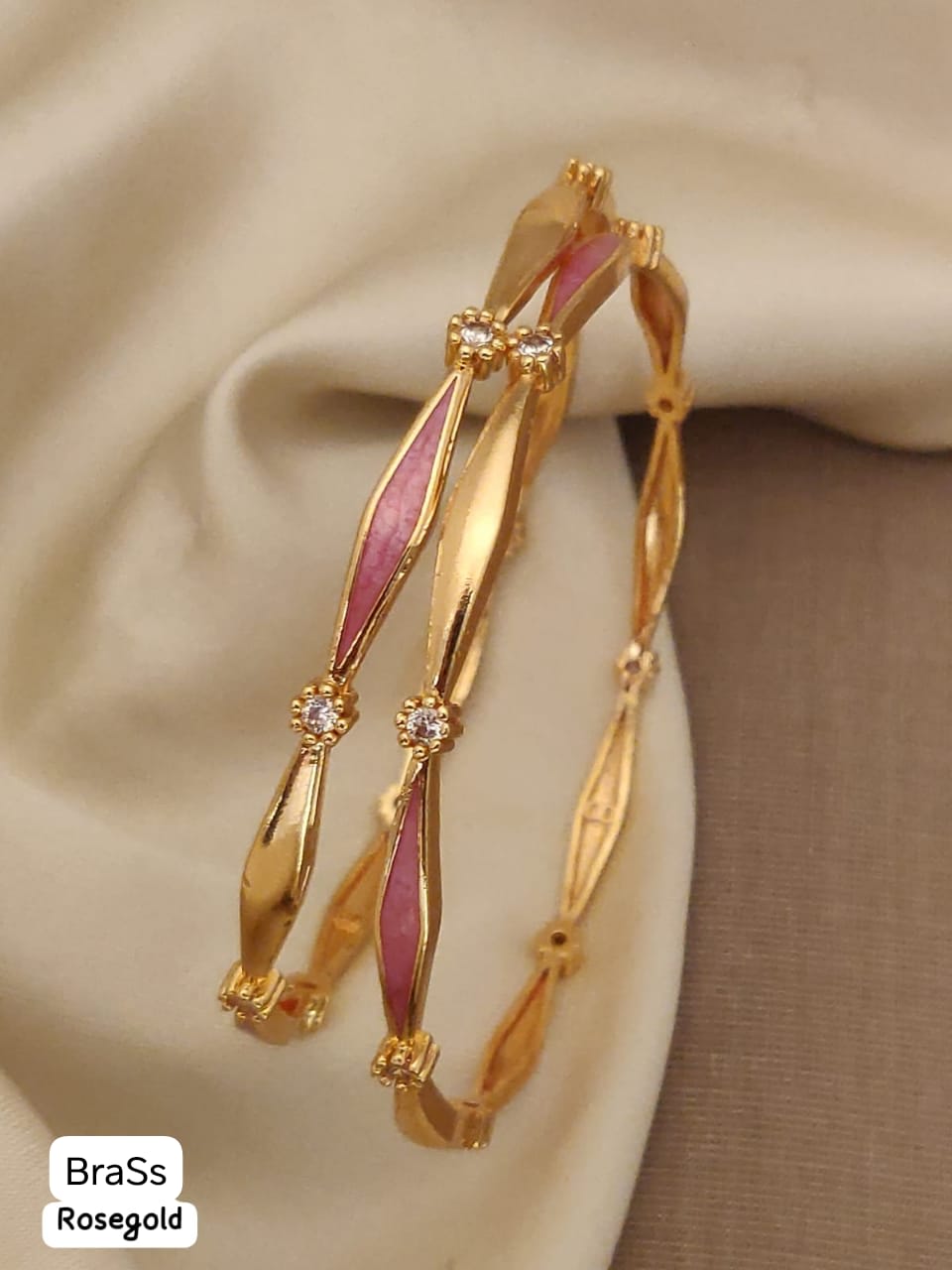 Micro Gold Plated Ad Diamond Studded Fancy 2-Piece Bangles For Women