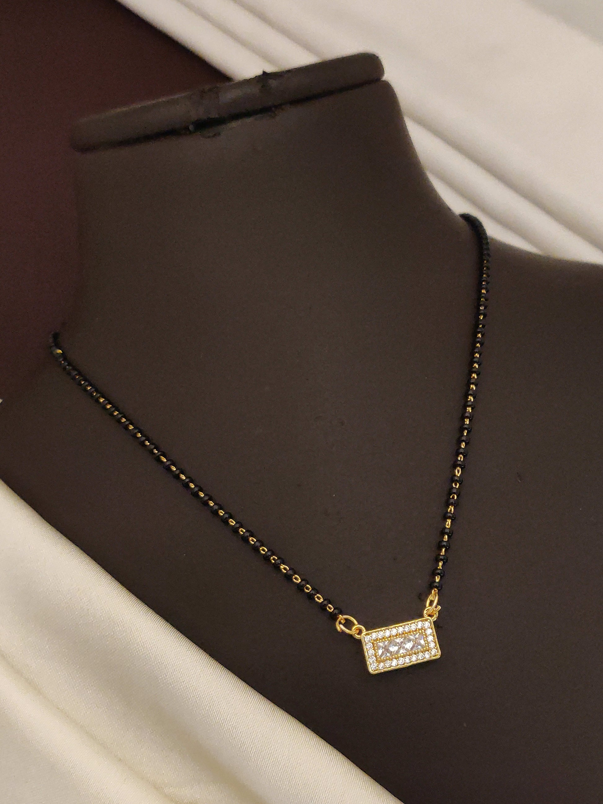 Micro Gold Plated Chowki Stone Studded Fancy Square Mangalsutra for Women