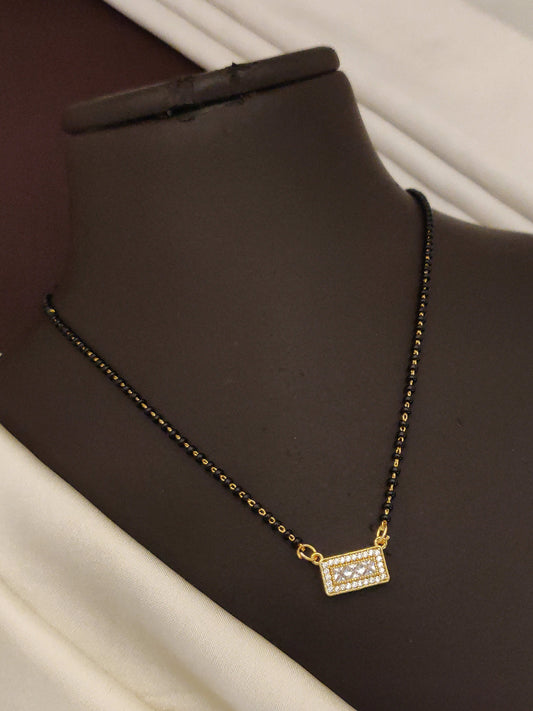 Micro Gold Plated Chowki Stone Studded Fancy Square Mangalsutra for Women