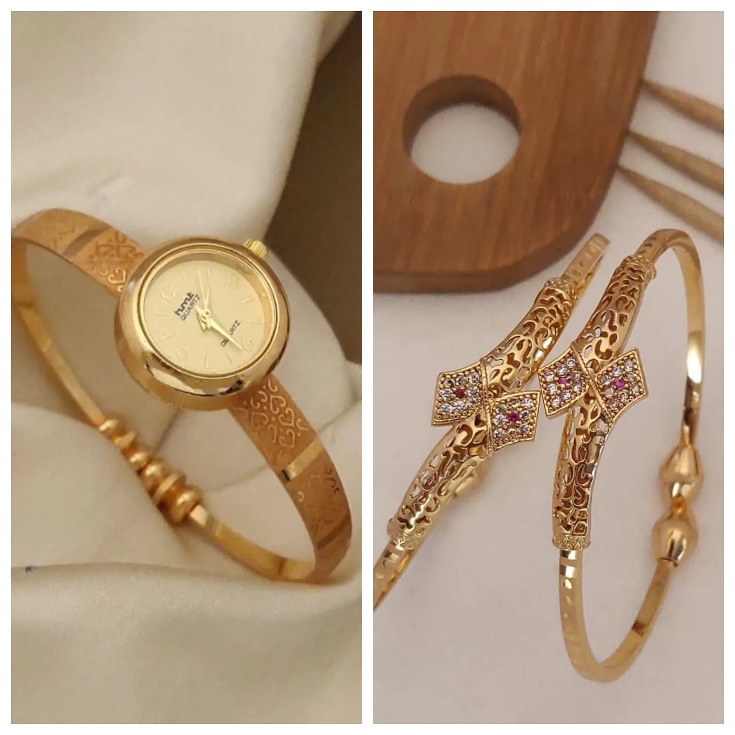 micro gold plated designer fancy watch and adjustable barcelet combo