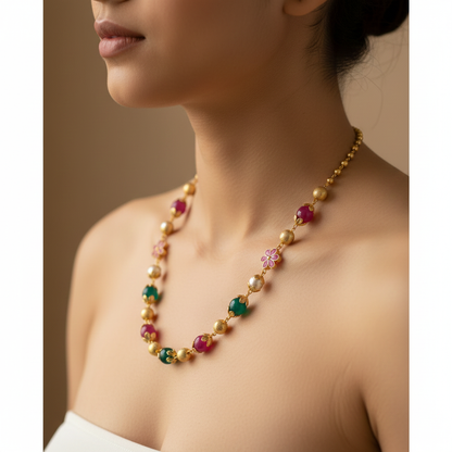 micro gold pltated daily wear pearl 18 inches chain combo