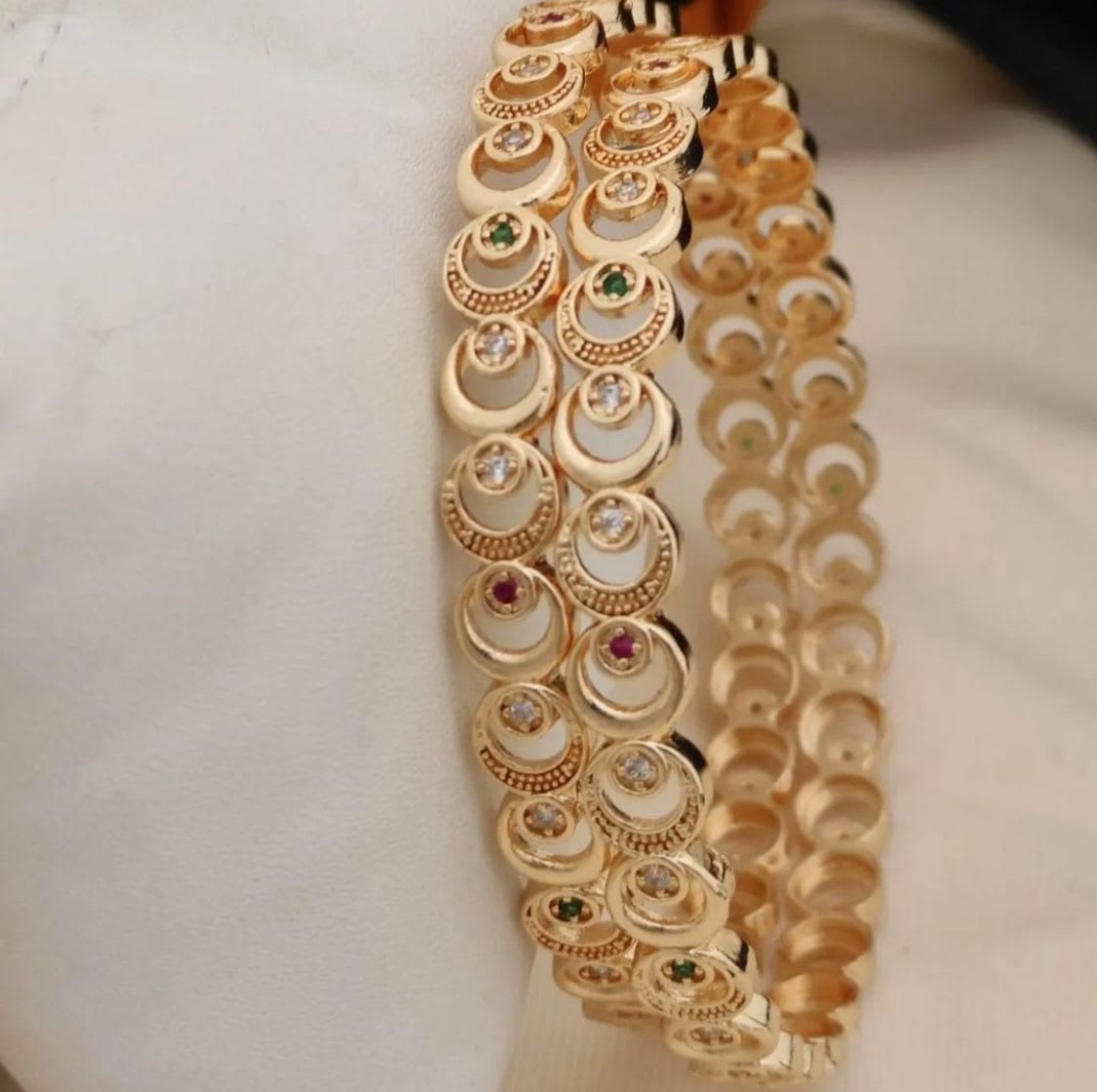 New Designer Micro Gold Plated Ad Diamond Fancy 2 Pcs Moon Bangle For Women