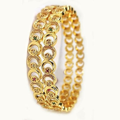 New Designer Micro Gold Plated Ad Diamond Fancy 2 Pcs Moon Bangle For Women