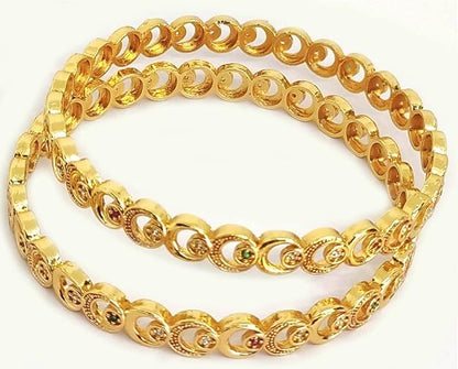 New Designer Micro Gold Plated Ad Diamond Fancy 2 Pcs Moon Bangle For Women