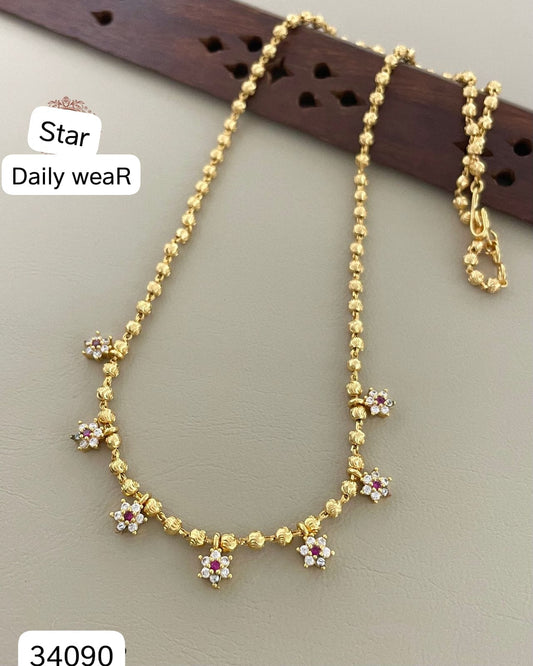 High Gold Plated Ad Diamond Studded Daily Wear Flower Chain