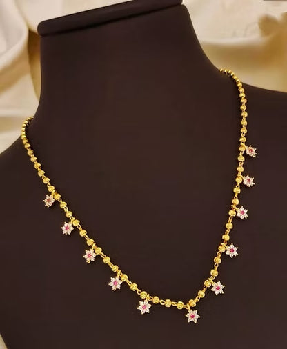 High Gold Plated Ad Diamond Studded Daily Wear Flower Chain