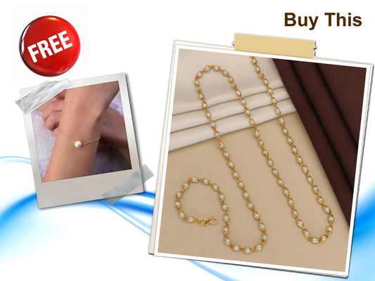 New Designer High Gold Plated Pearl Drop Fancy Mala With 1 Free Bracelet