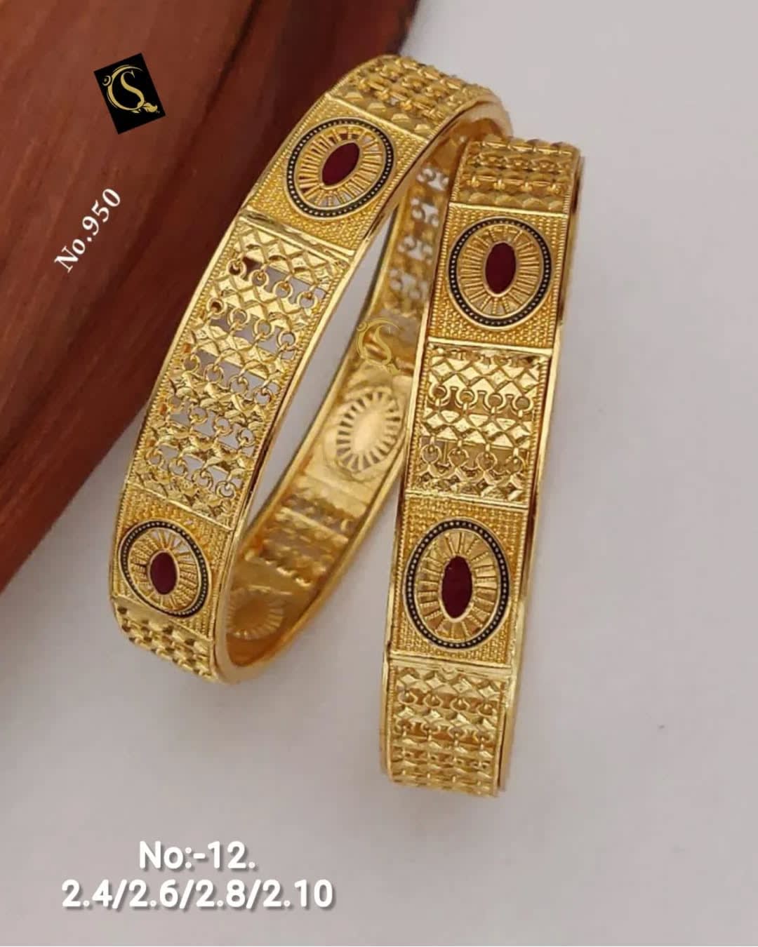New Designer High Gold Plated Pure Brass 2 Pcs Oval Bangle