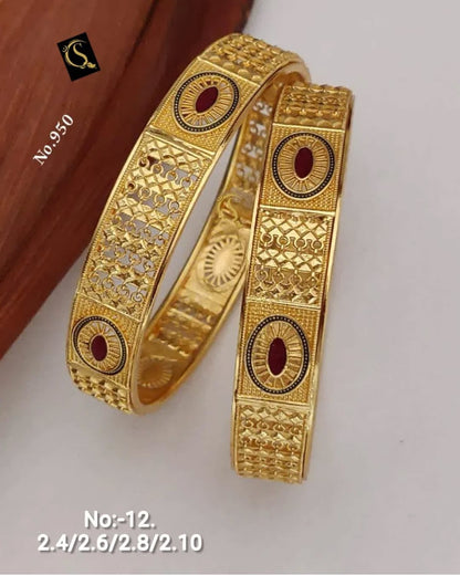 New Designer High Gold Plated Pure Brass 2 Pcs Oval Bangle