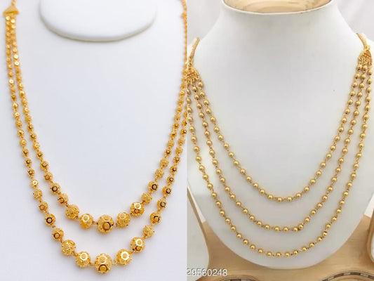 Gold Plated Fancy Ball Chain Combo Of 3-Line And 2-Line Chain