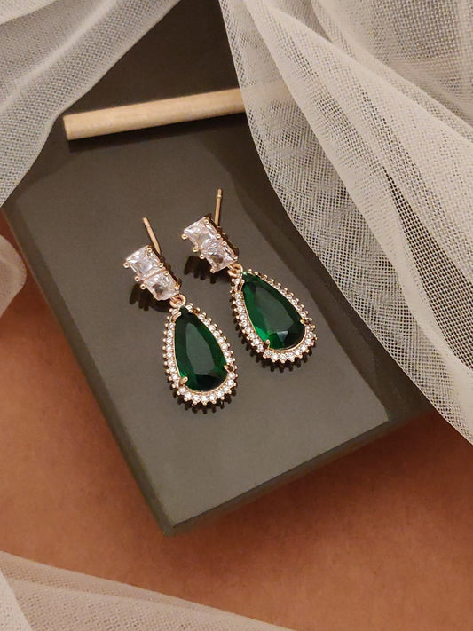 new desiner rose gold plated ad diamond studed green stone oval fancy eartring