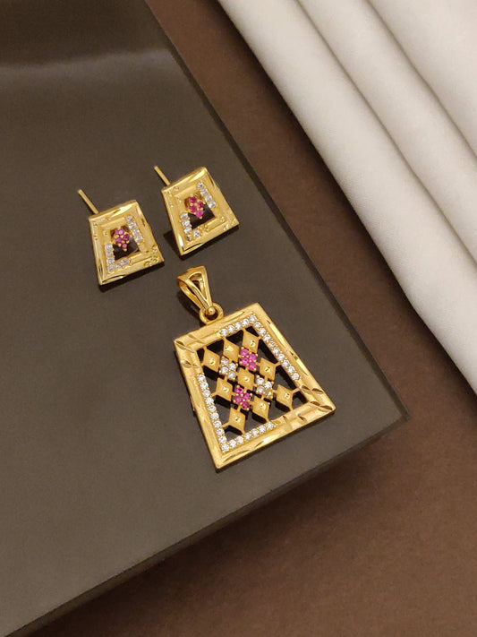 Micro Gold Plated AD Diamond Pendant & Matching Ring Set