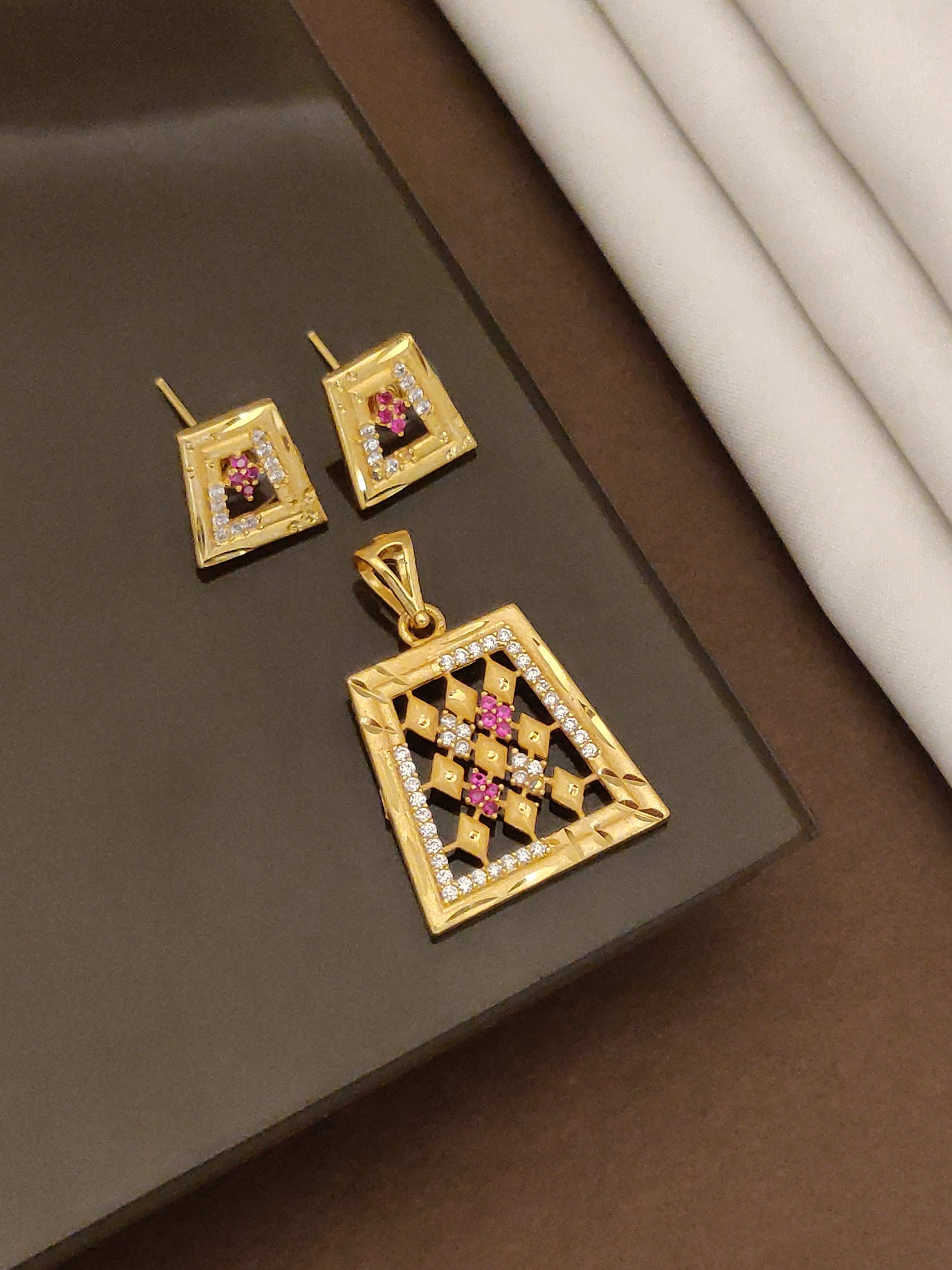 Micro Gold Plated Ad Diamond Pendant & Matching Ring Set