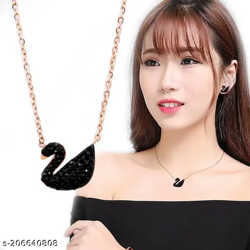 origional stainless steel black beeds studed fancy  duck chain with earrings