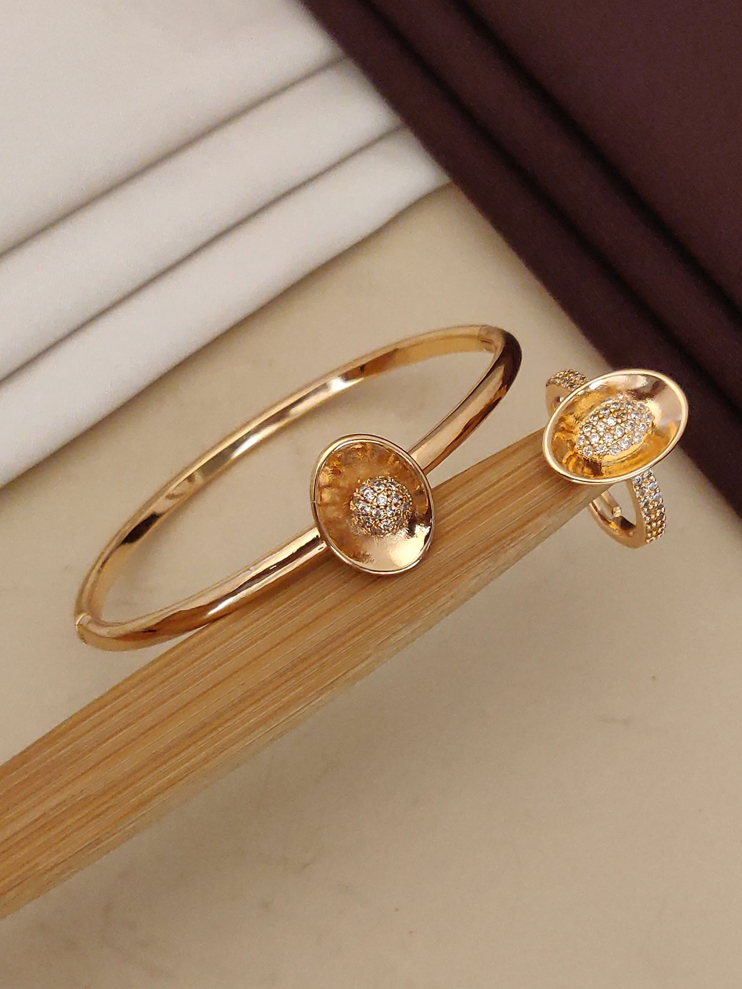 rose gold plated ad diaond studed fancy oval bracelet combo