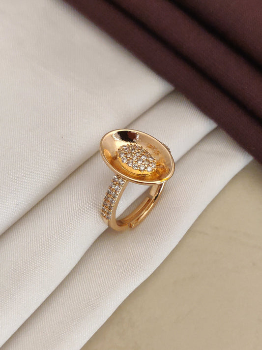rose gold plated ad diaond studed adjustable oval ring