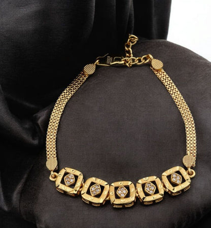 Micro Gold Plated Ad Diamond Studded Fancy Square Bracelet