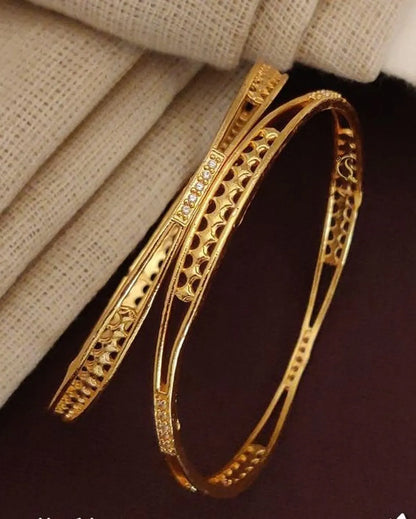 Micro Gold Plated Ad Diamond Casual Wear 2 Pcs Fancy Bangle For Women