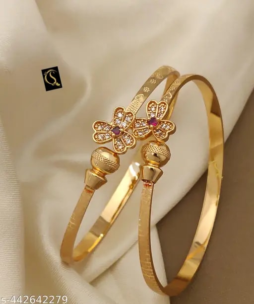 Designer High Gold Pated Ad Diamond Studed Fancy Flower Kadli
