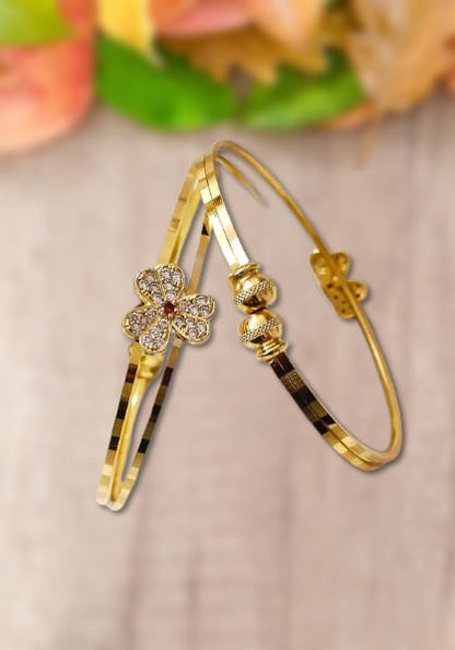 Designer High Gold Pated Ad Diamond Studed Fancy Flower Kadli