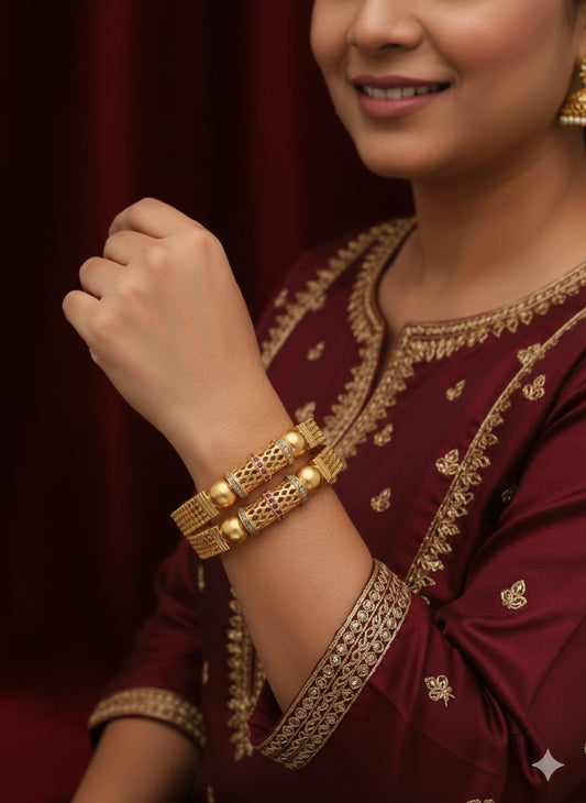 Stylish Gold Plated Fancy 2 Pcs Bangles With Ad Ruby Stones For Women