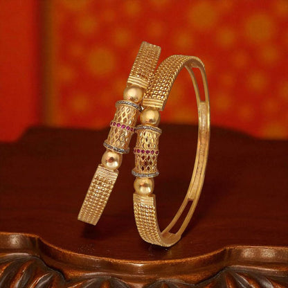 Stylish Gold Plated Fancy 2 Pcs Bangles With Ad Ruby Stones For Women