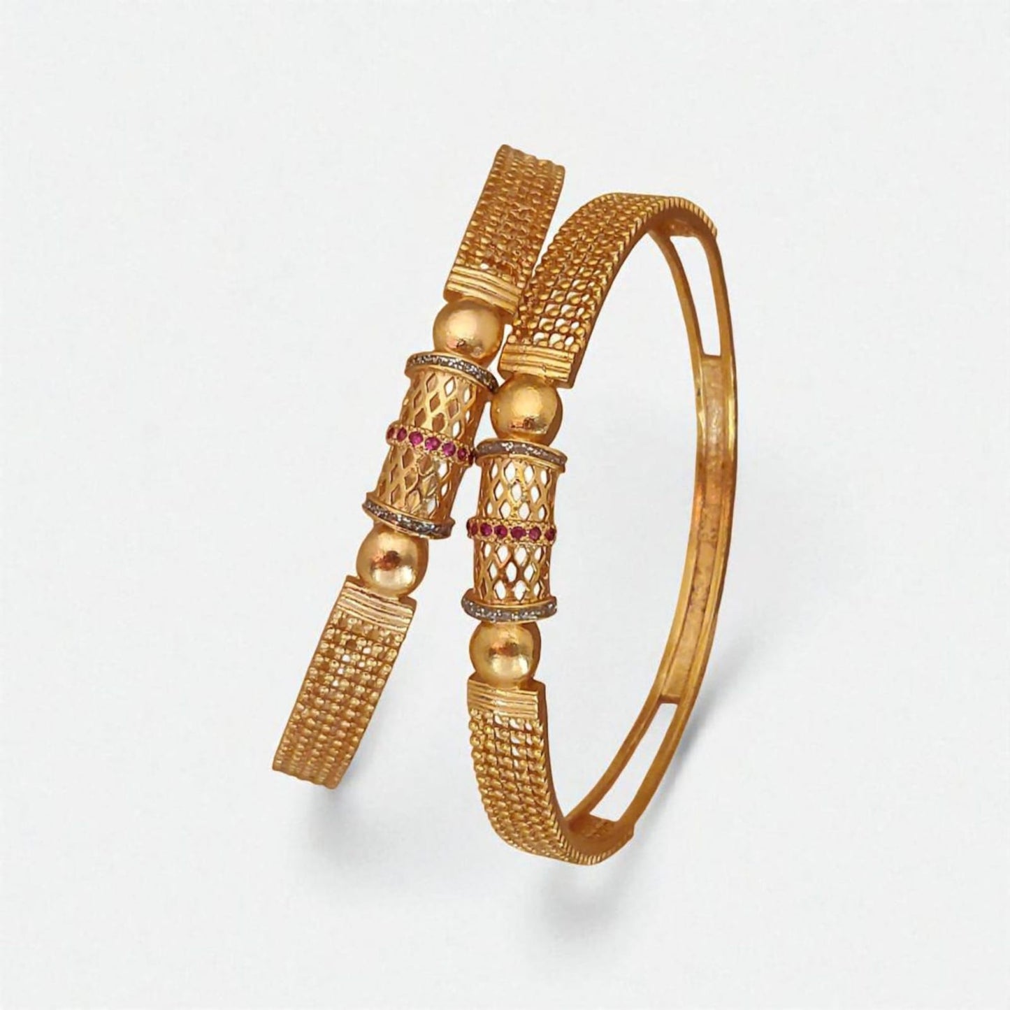Stylish Gold Plated Fancy 2 Pcs Bangles With Ad Ruby Stones For Women