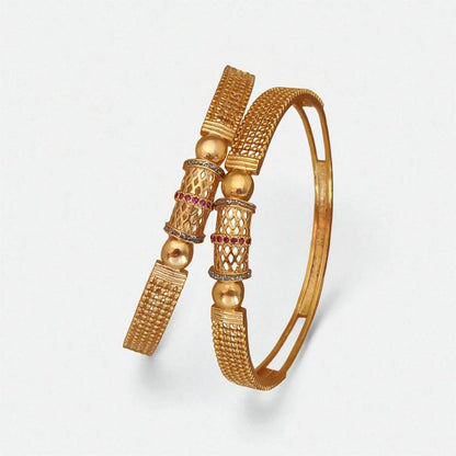 Stylish Gold Plated Fancy 2 Pcs Bangles With Ad Ruby Stones For Women