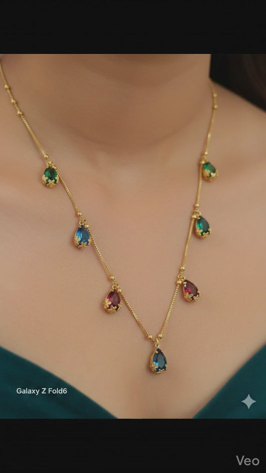 Elegant Multicolor Teardrop Stone Gold-Plated chain