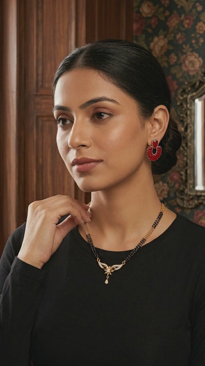 Micro Gold Plated Floral And Diamond Double Line 24 Inches Mangalsutra