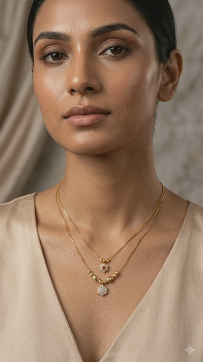 Elegant Two-Layer Diamond Floral Gold Chain