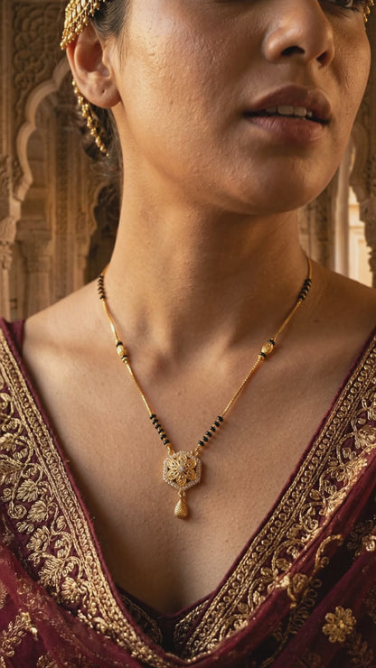 Micro Gold Plated And Diamond Forming Flower Mangalsutra