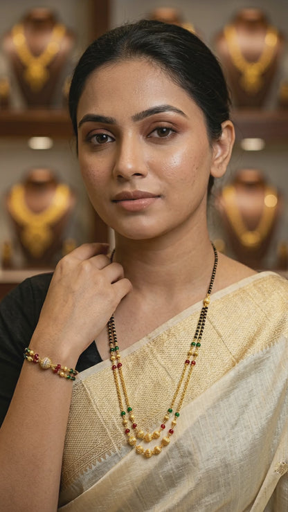 Gold Plated And Diamond Studed Daily Wear Fancy Mangalsutra Combo