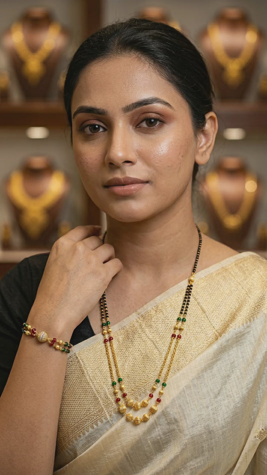 Gold Plated And Diamond Studed Daily Wear Fancy Mangalsutra Combo
