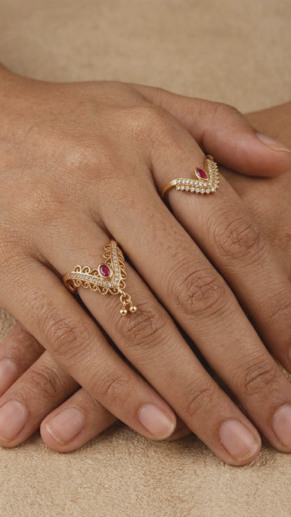 Gold Plated And Diamond Studded Fancy 2 Piece Ring