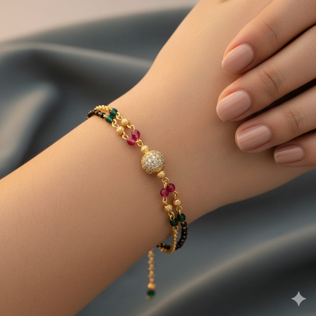 Micro Gold Plated Ad Diamond Studed Fancy Mangalsutra With Ball Hand Mangalsutra