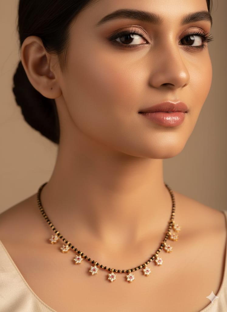 Micro Gold Plated Ad Diamond Studed Fancy Mangalsutra With Ball Hand Mangalsutra