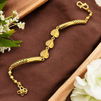 Premium Quality Gold Plated Ad Diamond Heart Bracelet For Women