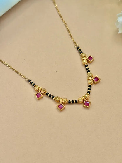 Gold Plated Ruby Stone Daily Wear Square Design 18' Mangalsutra
