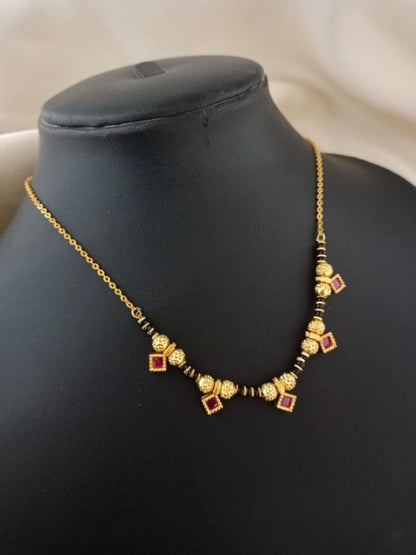 Gold Plated Ruby Stone Daily Wear Square Design 18' Mangalsutra