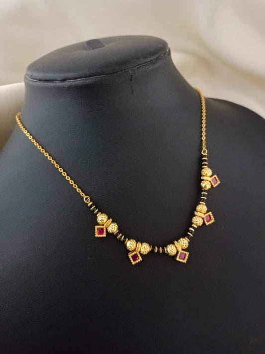 Gold Plated Ruby Stone Daily Wear Square Design 18' Mangalsutra
