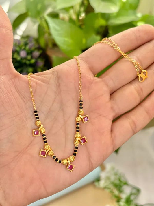 Gold Plated Ruby Stone Daily Wear Square Design 18' Mangalsutra