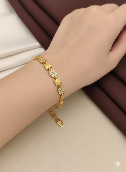 Micro Gold Plated Forming Ad Diamond Square Bracelet