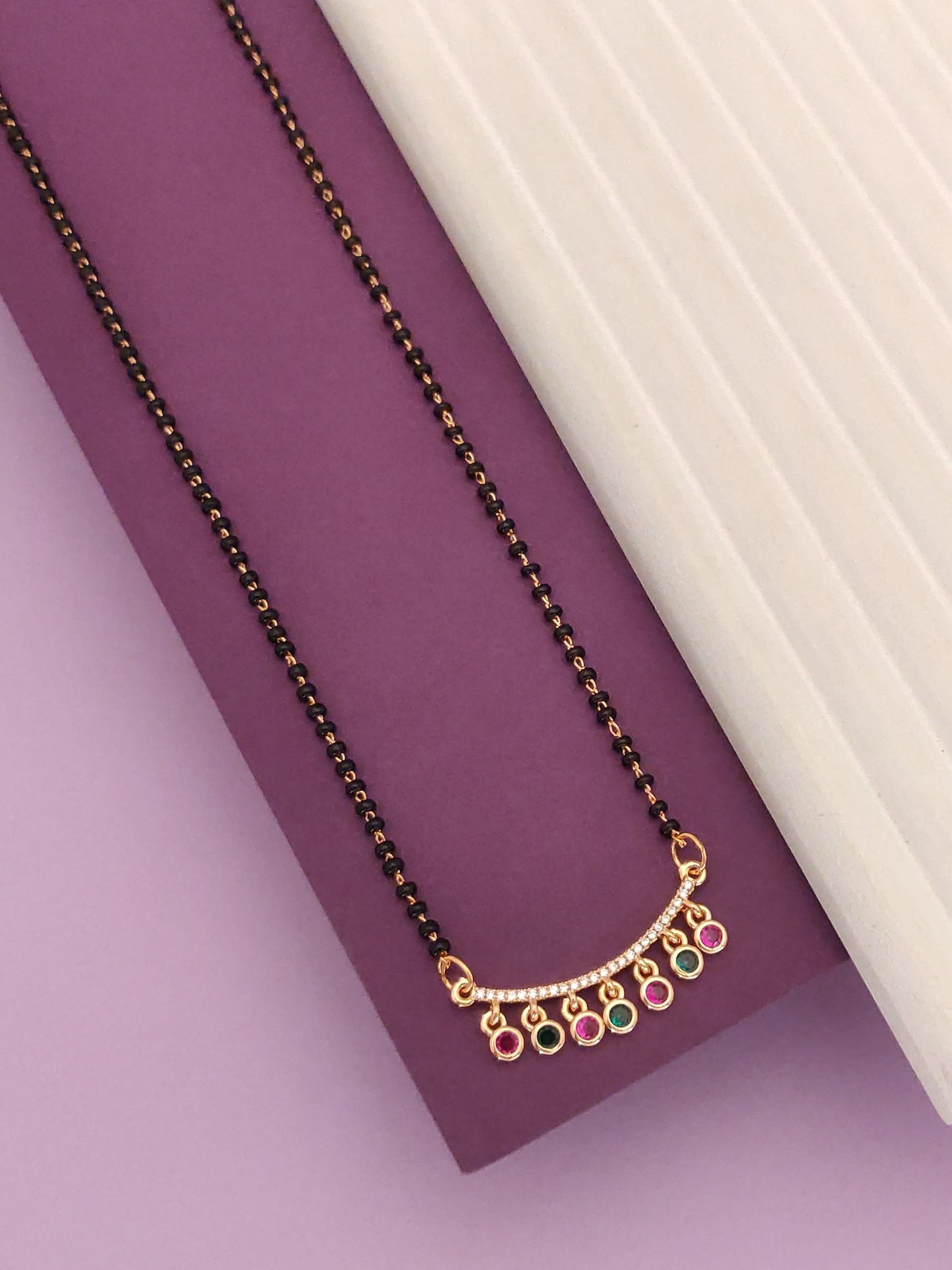 rose gold platd multi stone studed daily wear fancy mangalsutra