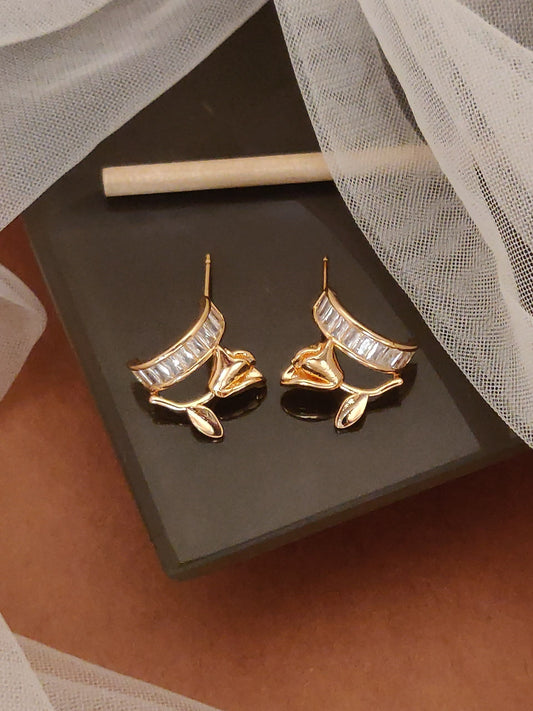 rose gold plated ad diamond studed fancy rose earring