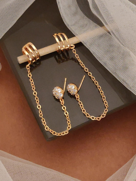 rose gold plated ad diamond studed fancy round design earcuff