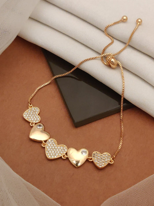 Rose Gold Plated AD Diamond Studded Heart Bracelet for Women