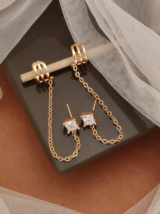 rose gold plated ad diamond studed square earcuff
