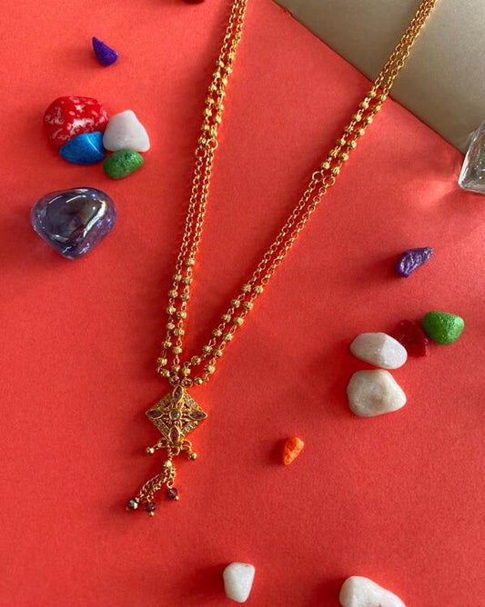 New Designer Premium Quality Gold Plated Pink Stone Fancy Square Chain