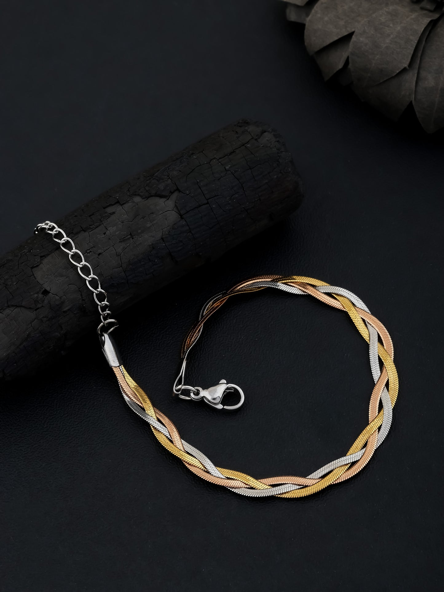 3 Tone Rose Gold ,Gold, Silver Plated Stainless Steel Western Wear Bracelet